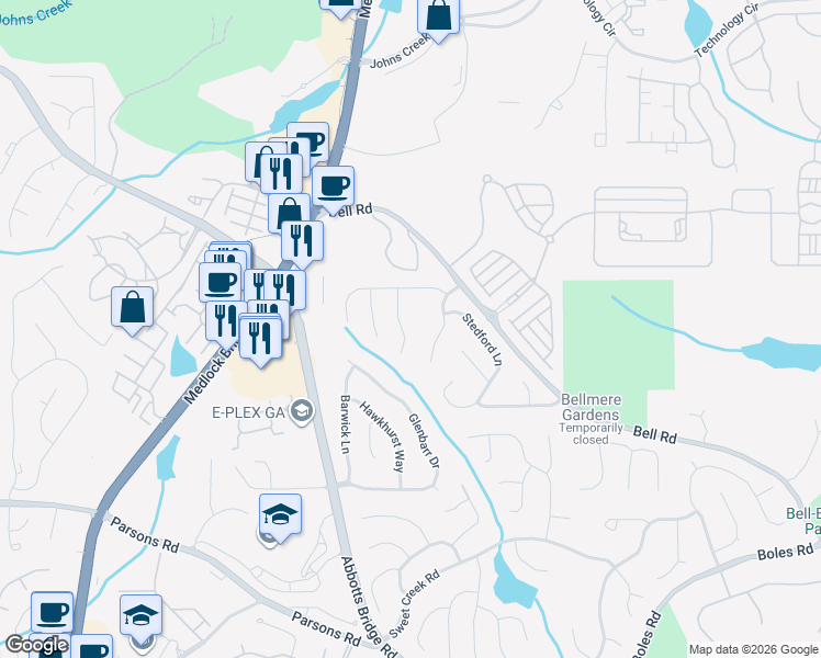 map of restaurants, bars, coffee shops, grocery stores, and more near 140 Gainford Court in Duluth