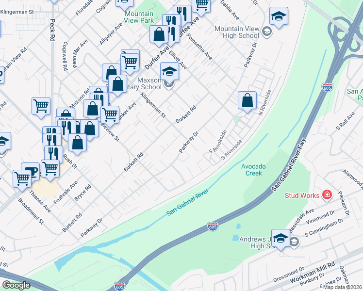 map of restaurants, bars, coffee shops, grocery stores, and more near in City of Industry