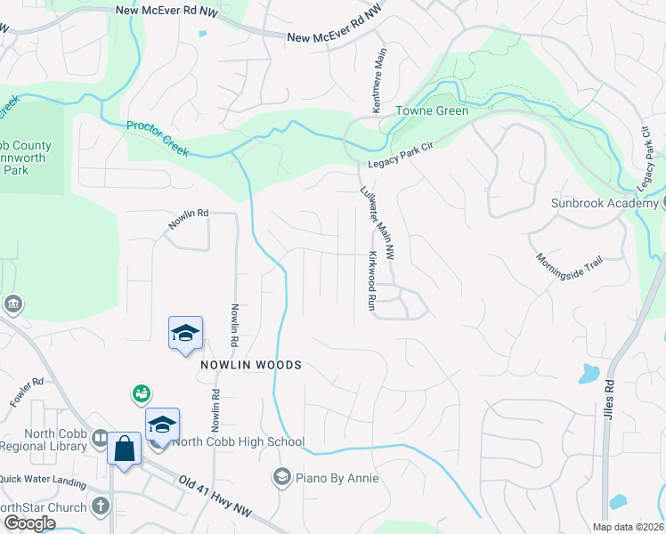 map of restaurants, bars, coffee shops, grocery stores, and more near 3787 Harris Boulevard Northwest in Kennesaw