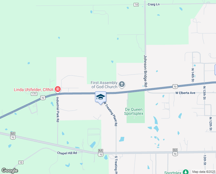 map of restaurants, bars, coffee shops, grocery stores, and more near 1462 West Collin Raye Drive in De Queen