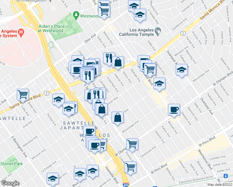 map of restaurants, bars, coffee shops, grocery stores, and more near 1865 Camden Avenue in Los Angeles