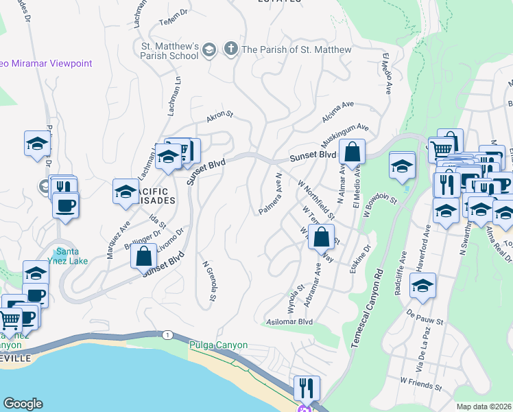 map of restaurants, bars, coffee shops, grocery stores, and more near 602 Palmera Avenue North in Los Angeles