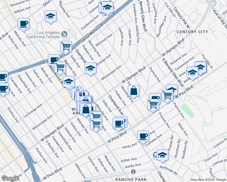 map of restaurants, bars, coffee shops, grocery stores, and more near in Los Angeles