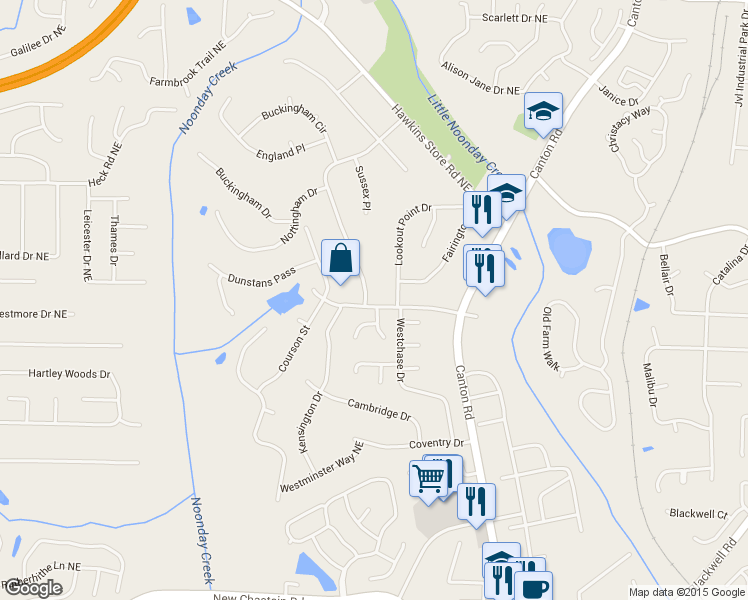 map of restaurants, bars, coffee shops, grocery stores, and more near 3912 Devonshire Drive in Marietta