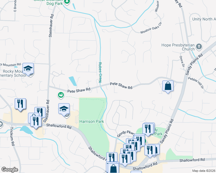 map of restaurants, bars, coffee shops, grocery stores, and more near 3950 Wieuca Court in Marietta