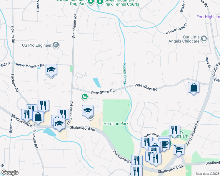 map of restaurants, bars, coffee shops, grocery stores, and more near 3903 Hazelhurst Drive Northeast in Marietta