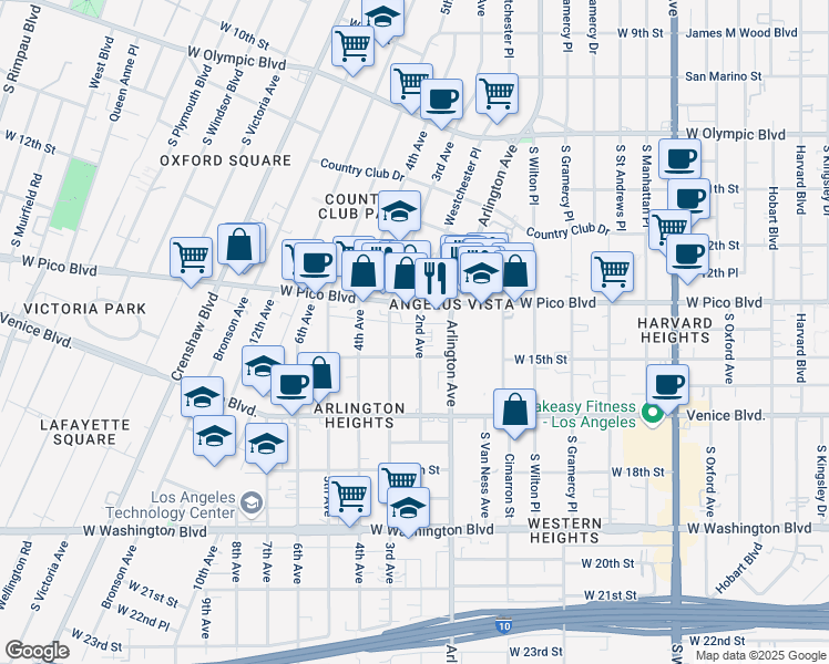map of restaurants, bars, coffee shops, grocery stores, and more near in Los Angeles