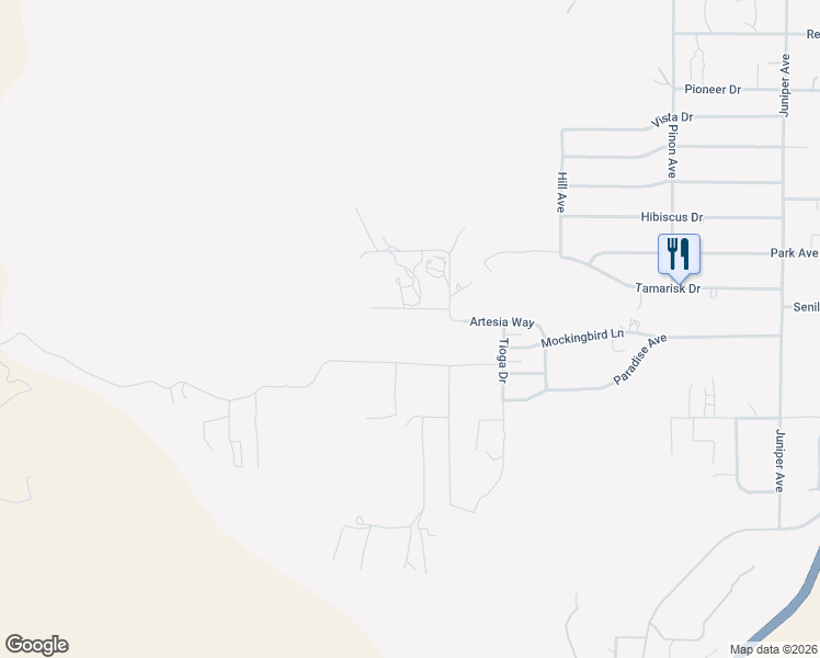 map of restaurants, bars, coffee shops, grocery stores, and more near 48674 Bird of Paradise in Morongo Valley