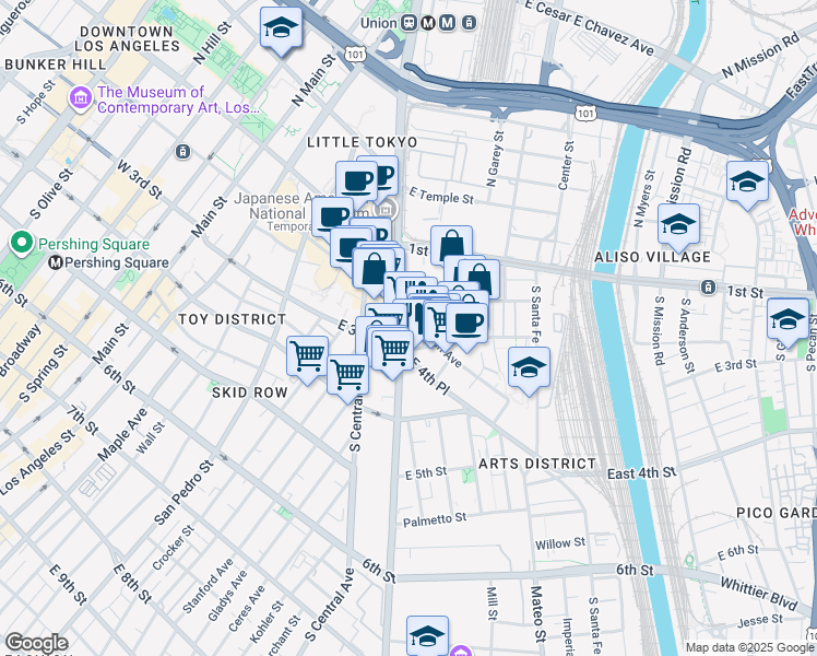 map of restaurants, bars, coffee shops, grocery stores, and more near in Los Angeles