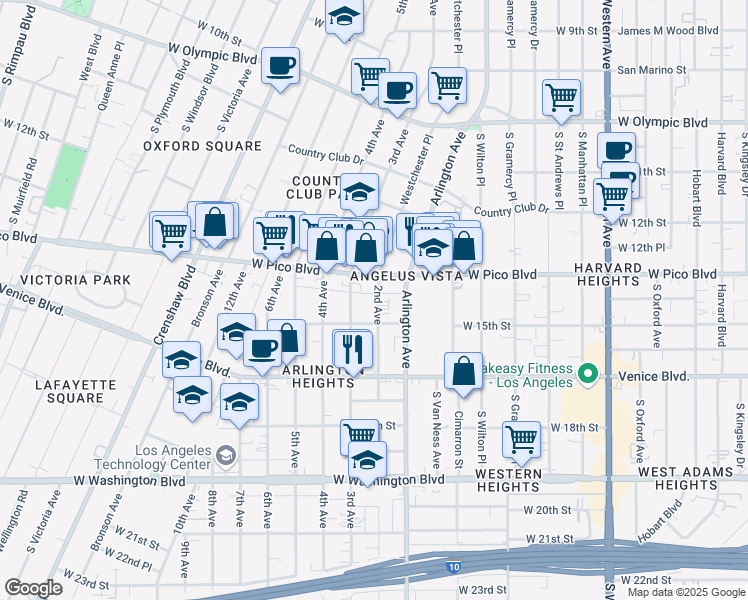 map of restaurants, bars, coffee shops, grocery stores, and more near in Los Angeles