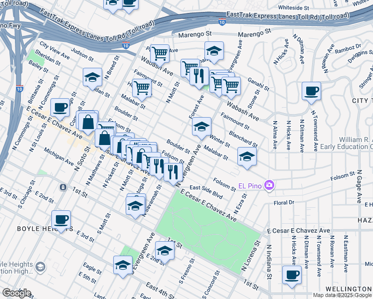 map of restaurants, bars, coffee shops, grocery stores, and more near 614 Forest Avenue in Los Angeles