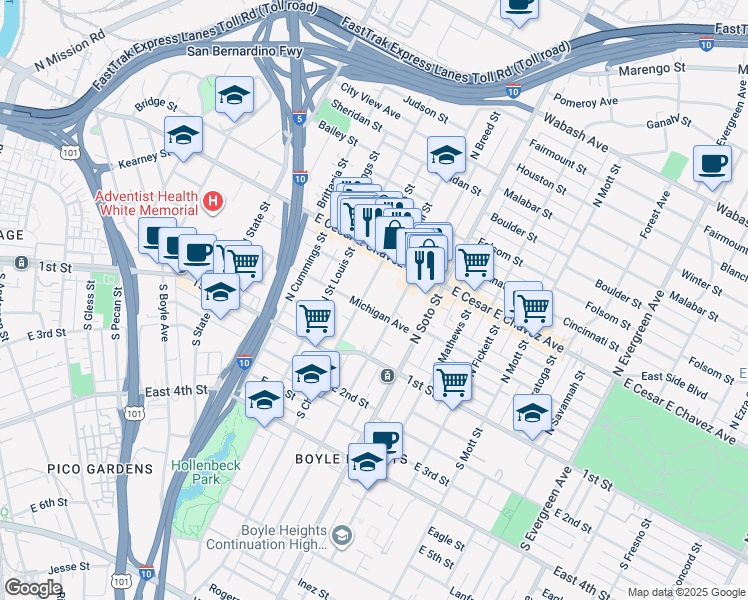 map of restaurants, bars, coffee shops, grocery stores, and more near 238 North Chicago Street in Los Angeles
