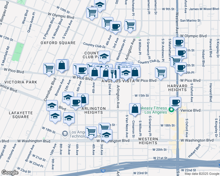 map of restaurants, bars, coffee shops, grocery stores, and more near in Los Angeles