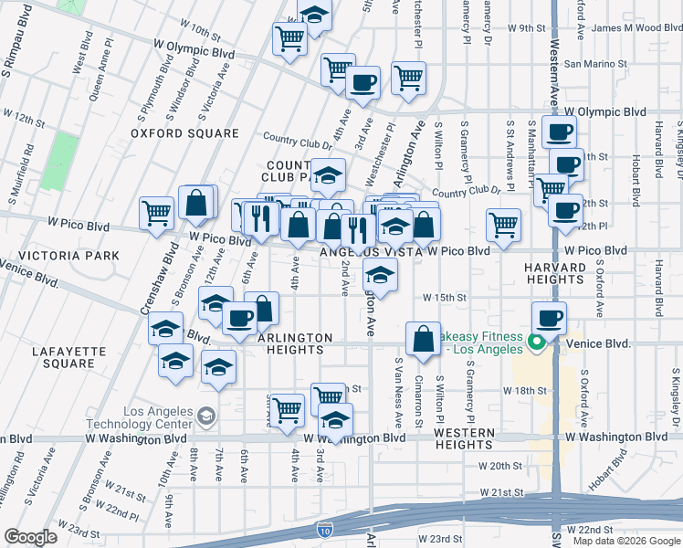 map of restaurants, bars, coffee shops, grocery stores, and more near in Los Angeles