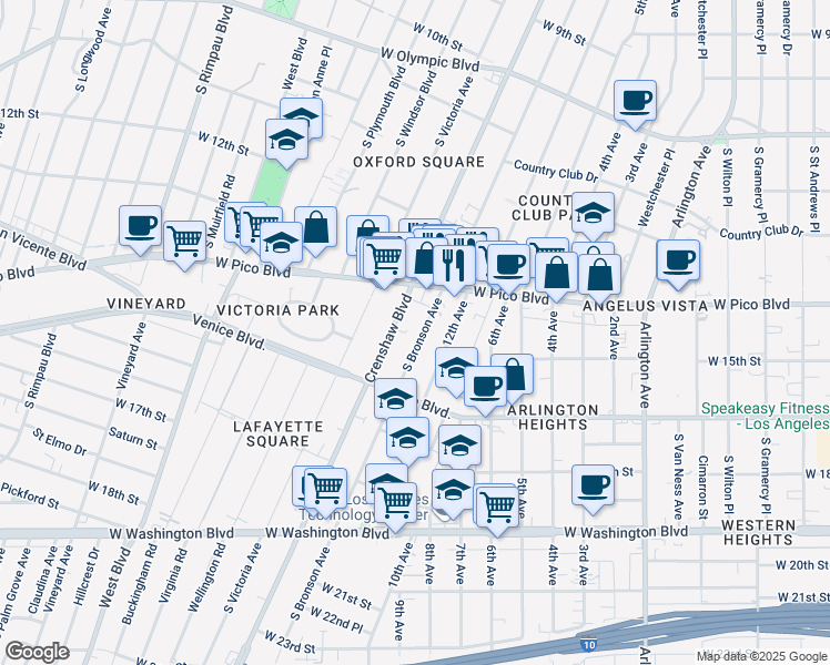 map of restaurants, bars, coffee shops, grocery stores, and more near in Los Angeles