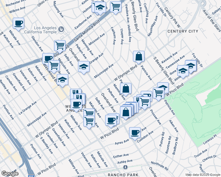 map of restaurants, bars, coffee shops, grocery stores, and more near in Los Angeles
