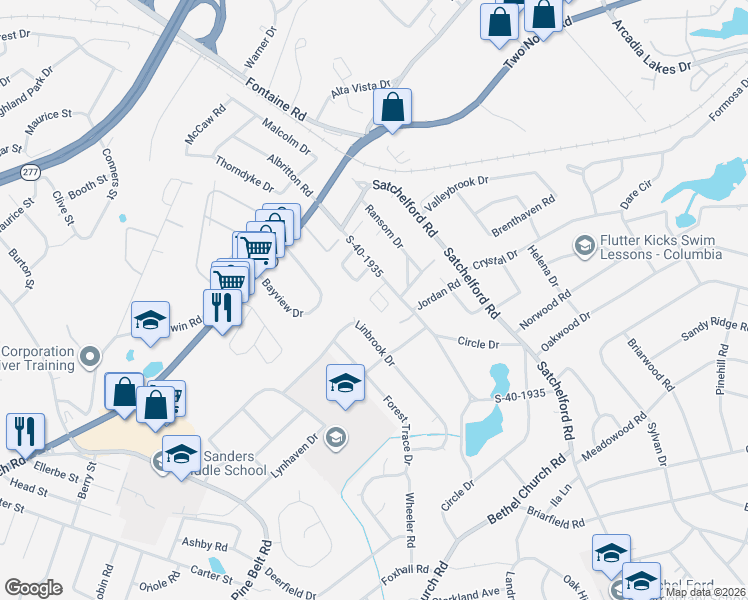 map of restaurants, bars, coffee shops, grocery stores, and more near 400 Magnolia Park Circle in Columbia