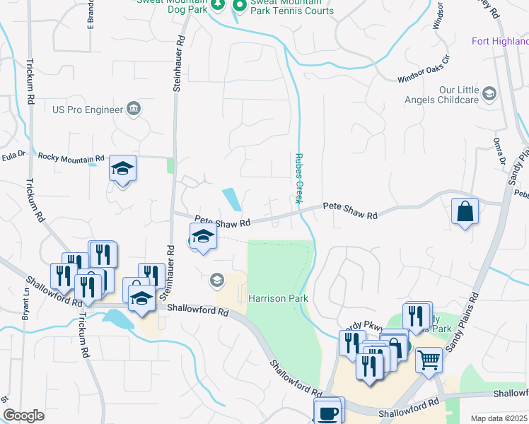 map of restaurants, bars, coffee shops, grocery stores, and more near 3903 Hazelhurst Drive Northeast in Marietta