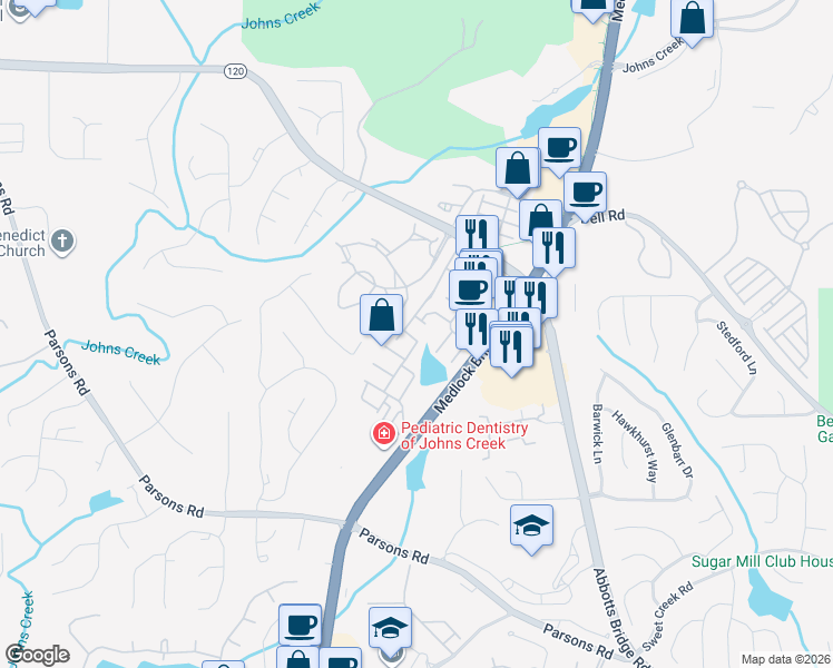 map of restaurants, bars, coffee shops, grocery stores, and more near 6061 Farrell Way in Duluth