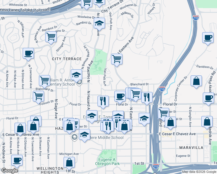 map of restaurants, bars, coffee shops, grocery stores, and more near 969 Van Pelt Avenue in Los Angeles