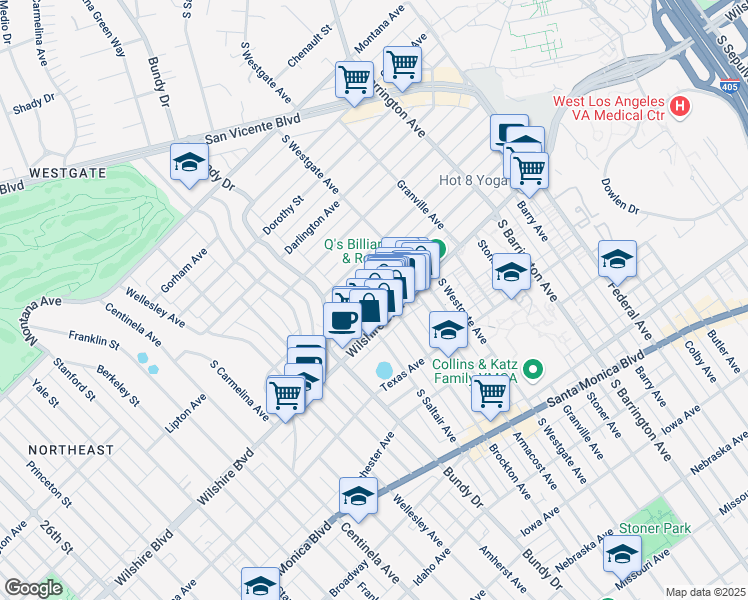 map of restaurants, bars, coffee shops, grocery stores, and more near 12000 Goshen Avenue in Los Angeles
