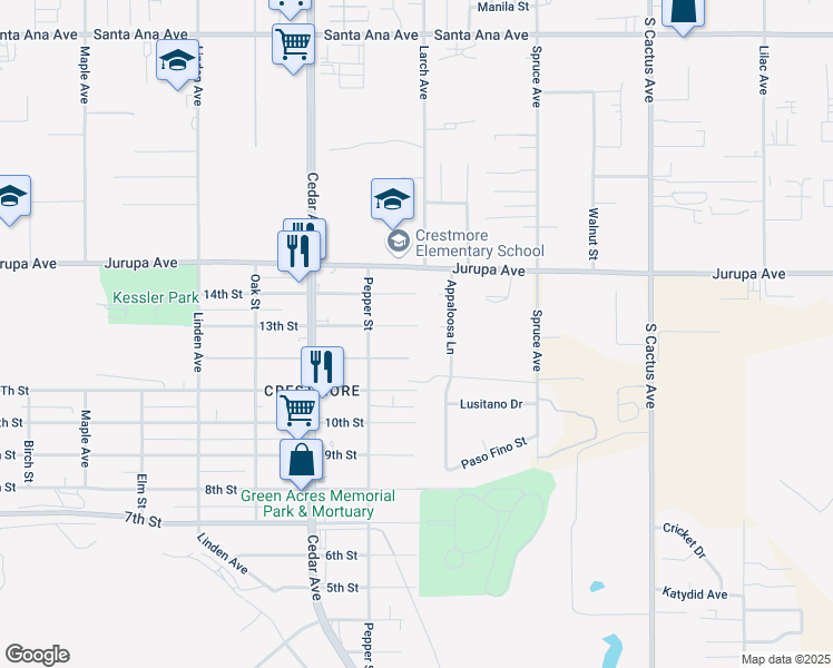 map of restaurants, bars, coffee shops, grocery stores, and more near 18893 13th Street in Bloomington
