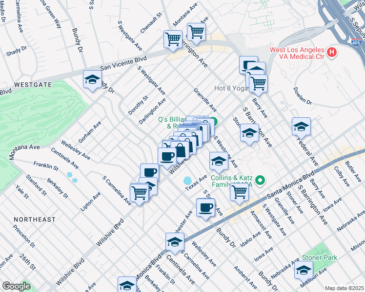 map of restaurants, bars, coffee shops, grocery stores, and more near 12000 Goshen Avenue in Los Angeles