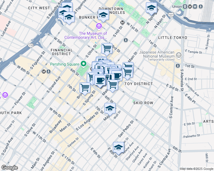 map of restaurants, bars, coffee shops, grocery stores, and more near in Los Angeles