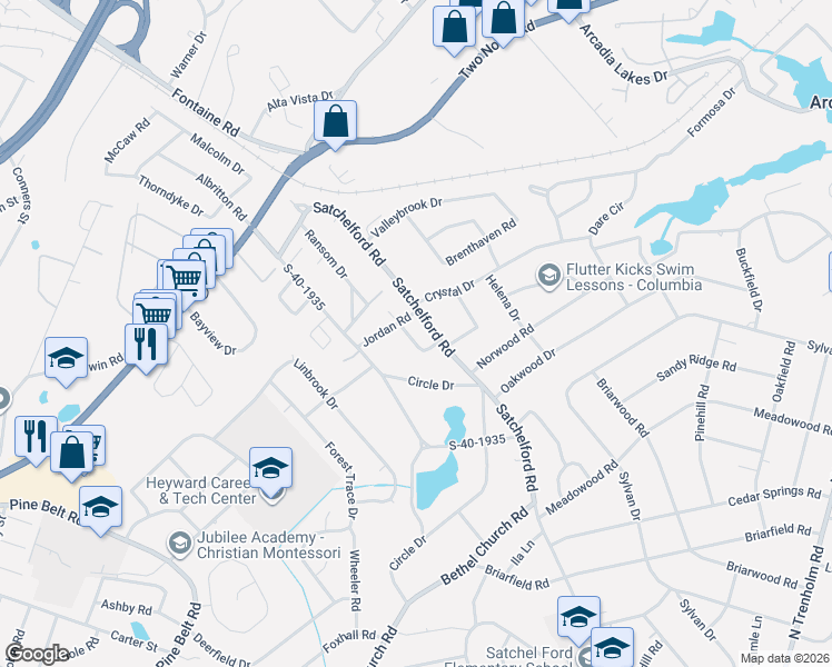 map of restaurants, bars, coffee shops, grocery stores, and more near 6600 Haley Drive in Columbia