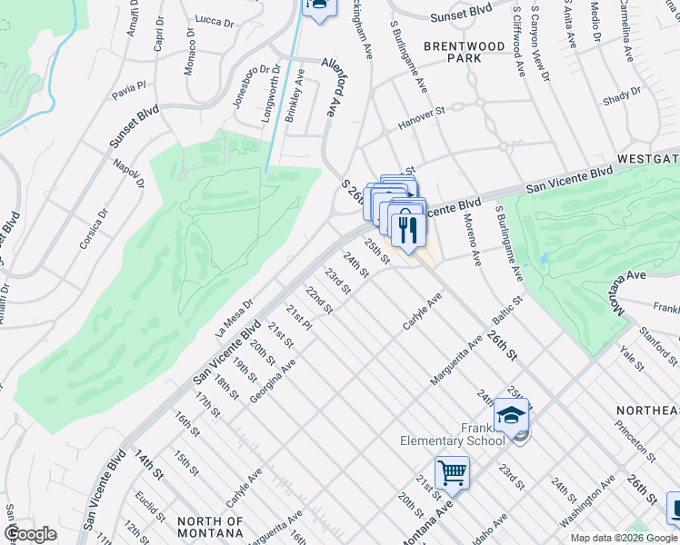 map of restaurants, bars, coffee shops, grocery stores, and more near 225 23rd Street in Santa Monica