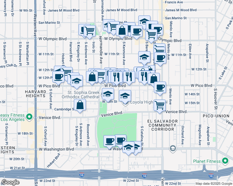 map of restaurants, bars, coffee shops, grocery stores, and more near 2698 West Pico Boulevard in Los Angeles