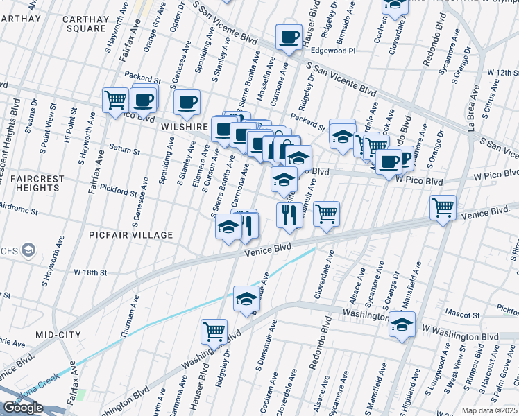 map of restaurants, bars, coffee shops, grocery stores, and more near 1511 1/2 Hauser Boulevard in Los Angeles
