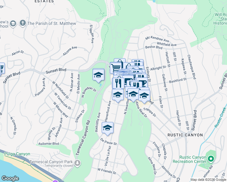 map of restaurants, bars, coffee shops, grocery stores, and more near 872 Radcliffe Avenue in Los Angeles