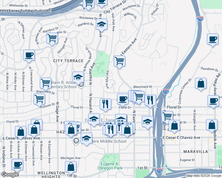 map of restaurants, bars, coffee shops, grocery stores, and more near 969 Van Pelt Avenue in Los Angeles