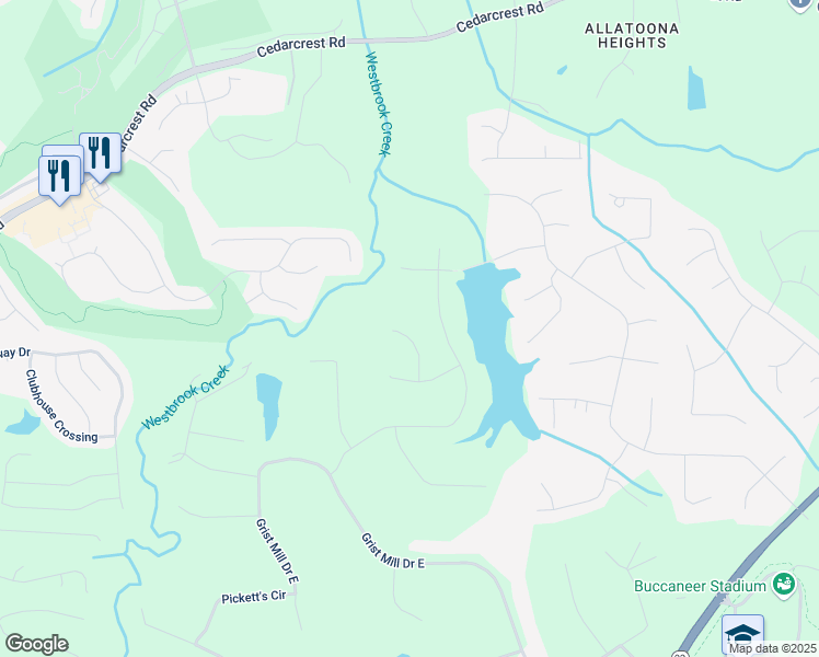 map of restaurants, bars, coffee shops, grocery stores, and more near 106 Waterford Place in Acworth