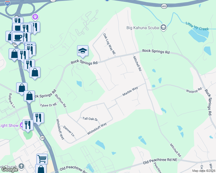map of restaurants, bars, coffee shops, grocery stores, and more near 2525 Suncrest Court in Buford