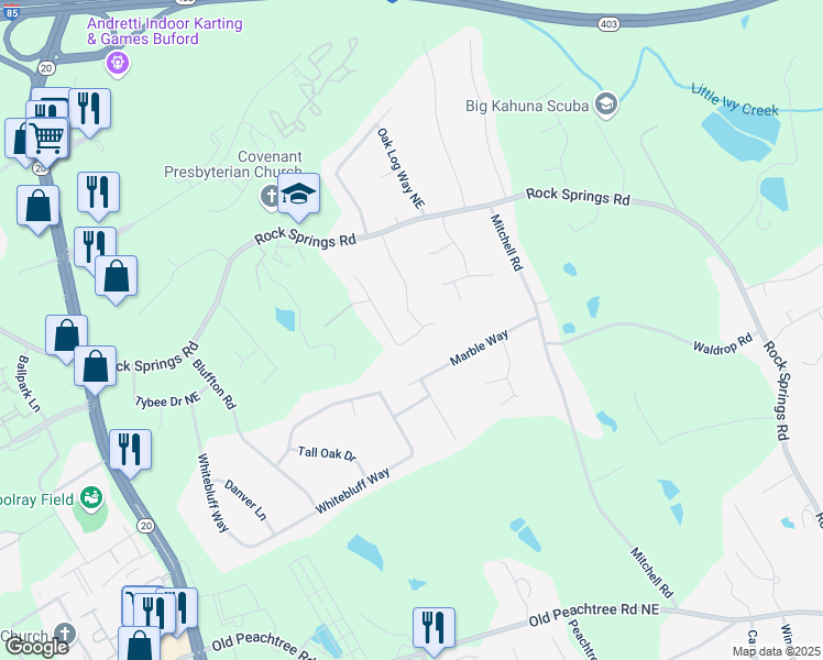 map of restaurants, bars, coffee shops, grocery stores, and more near 2475 Suncrest Court in Buford