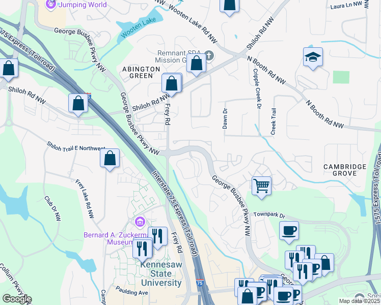 map of restaurants, bars, coffee shops, grocery stores, and more near 1101 Greenhouse Patio Dr in Kennesaw