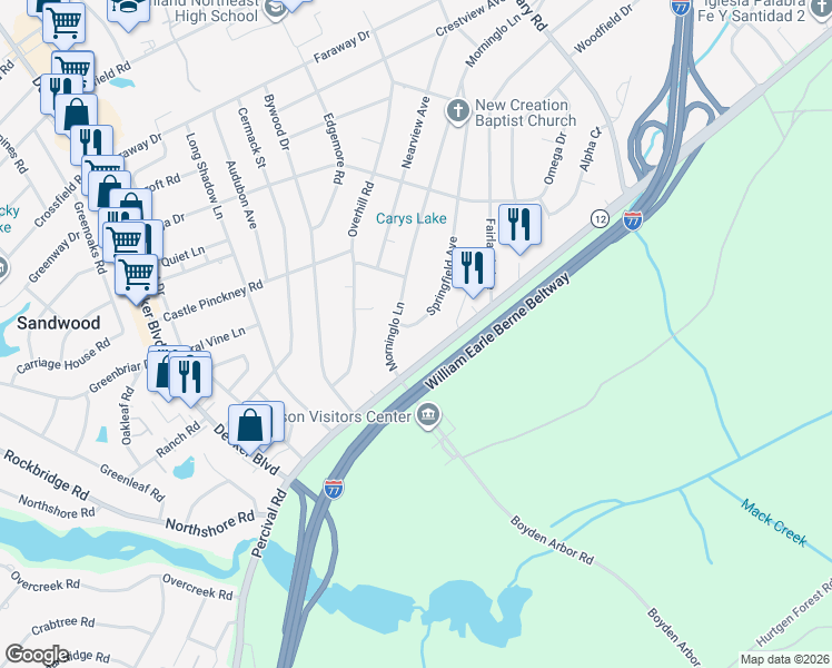 map of restaurants, bars, coffee shops, grocery stores, and more near 1722 Springfield Avenue in Columbia