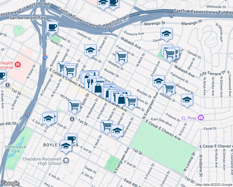 map of restaurants, bars, coffee shops, grocery stores, and more near 2517 Cincinnati Street in Los Angeles