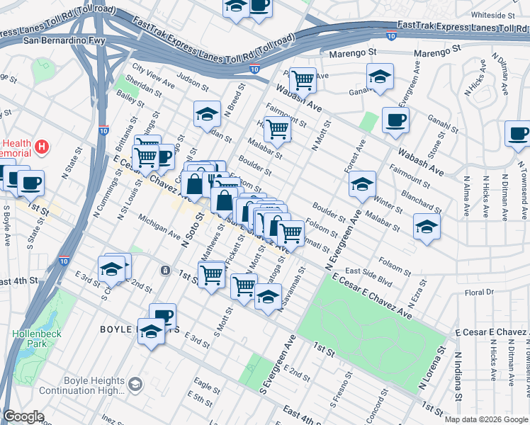 map of restaurants, bars, coffee shops, grocery stores, and more near 2517 Cincinnati Street in Los Angeles