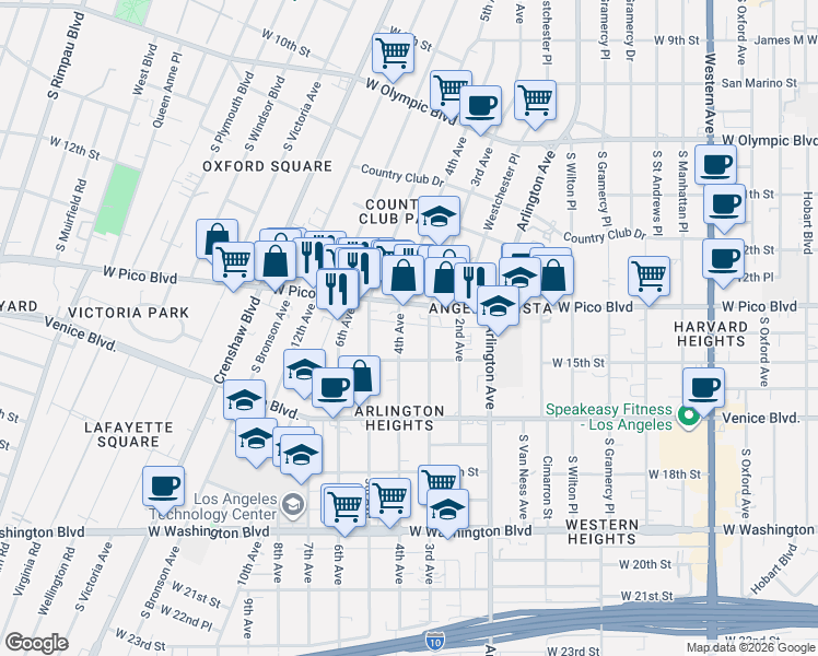map of restaurants, bars, coffee shops, grocery stores, and more near 1319 4th Avenue in Los Angeles