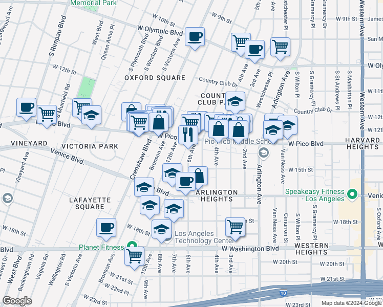 map of restaurants, bars, coffee shops, grocery stores, and more near in Los Angeles