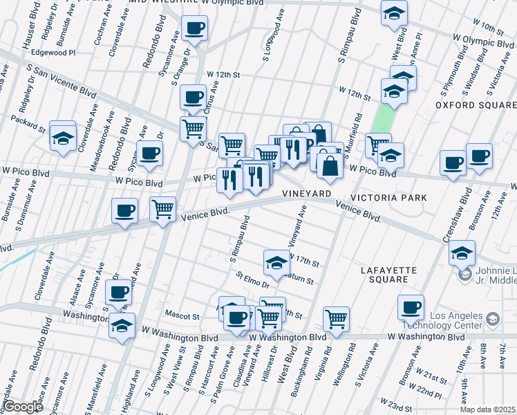 map of restaurants, bars, coffee shops, grocery stores, and more near 4707 Lomita Street in Los Angeles