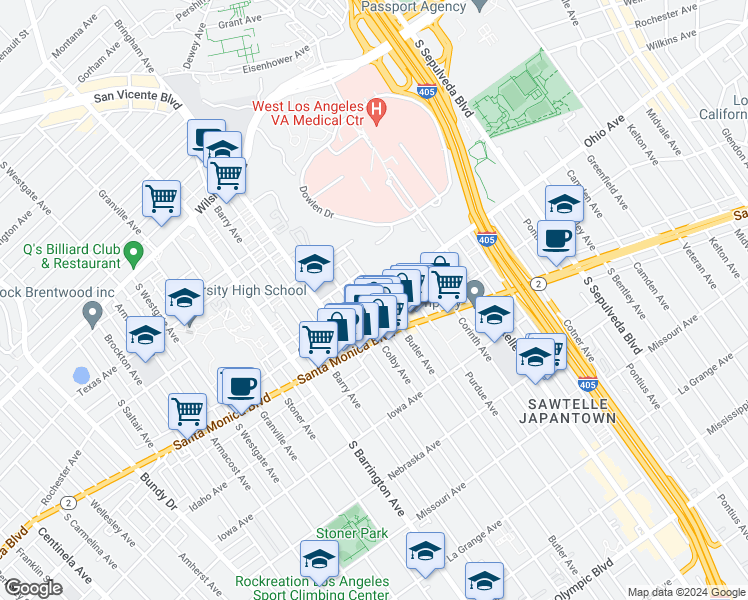map of restaurants, bars, coffee shops, grocery stores, and more near 1449 Butler Avenue in Los Angeles