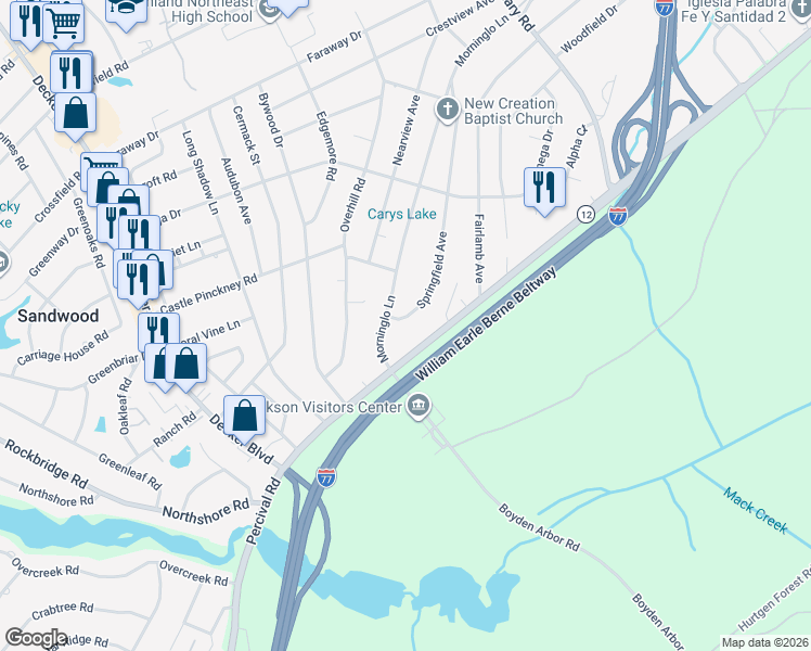 map of restaurants, bars, coffee shops, grocery stores, and more near 1722 Springfield Avenue in Columbia