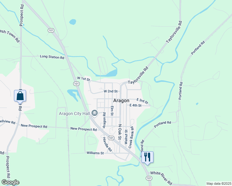 map of restaurants, bars, coffee shops, grocery stores, and more near 11 West 2nd Street in Aragon