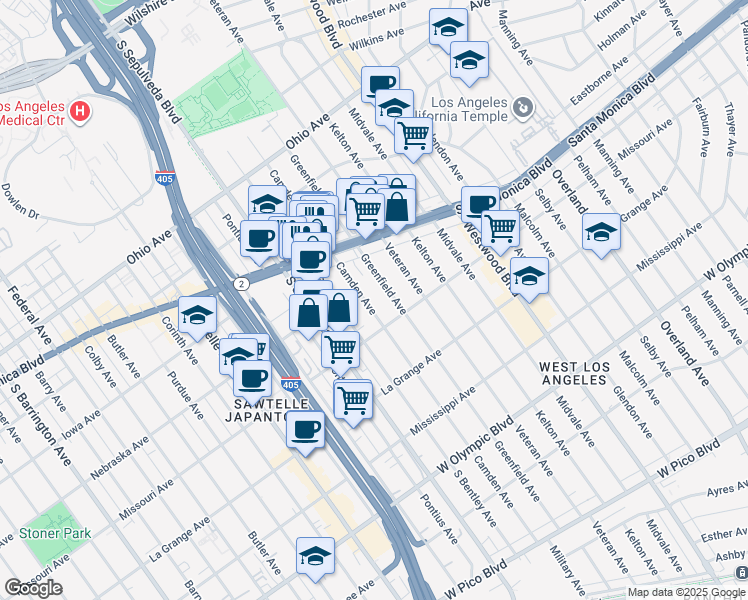 map of restaurants, bars, coffee shops, grocery stores, and more near 1828 Camden Avenue in Los Angeles