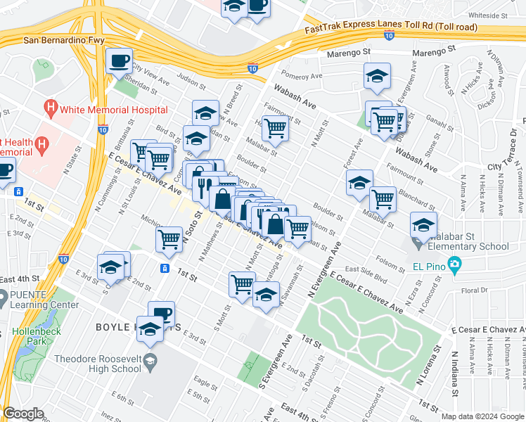 map of restaurants, bars, coffee shops, grocery stores, and more near 2517 Cincinnati Street in Los Angeles