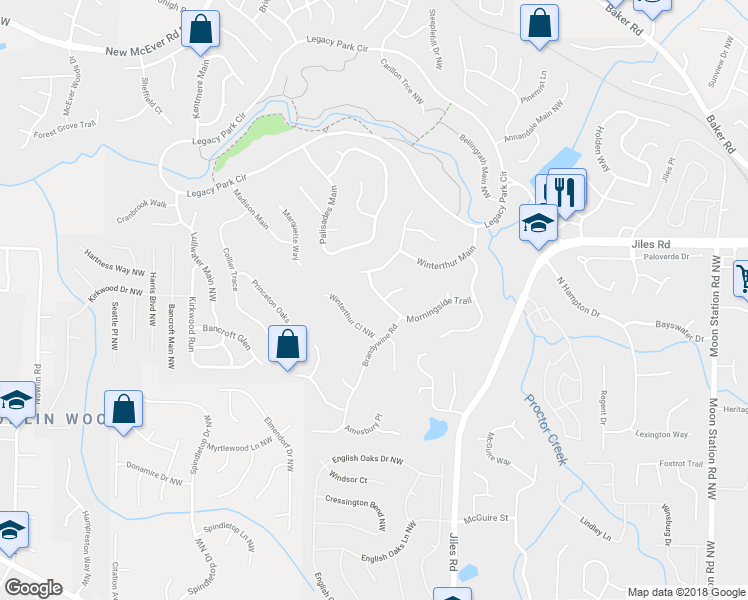 map of restaurants, bars, coffee shops, grocery stores, and more near 2651 Morning Side Trail in Kennesaw